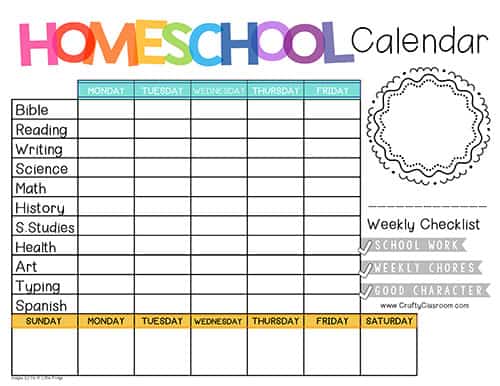 Homeschool Daily Schedule Chart