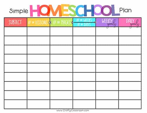 Homeschool Daily Schedule Chart