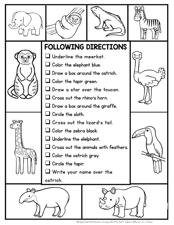 Following Directions Worksheet For Kindergarten Free Printable Digital 
